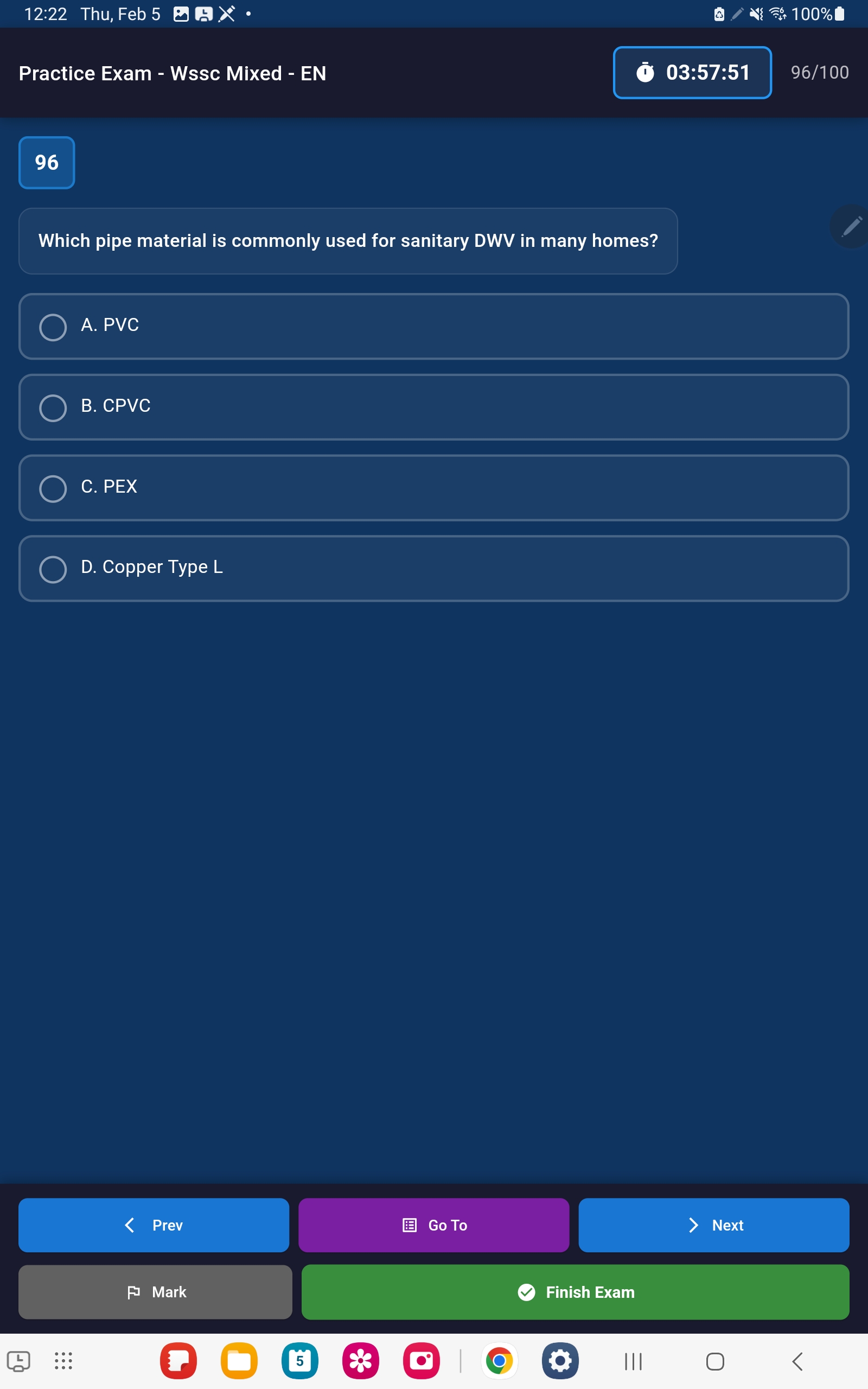 Exam Simulation Tablet View